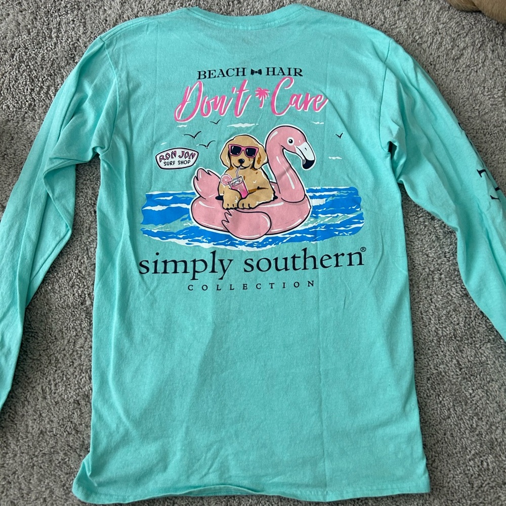simply southern Ron John, graphic long sleeve tee teal size small